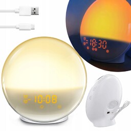 Lampka Led Nocna Wielofukncyjna Zegar Budzik Symulacja Wschodu
