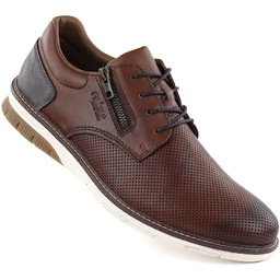 Skórzane komfortowe półbuty męskie brązowe Rieker 14412-24