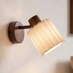 Lampa Ścienna Lindby, Shiloh, ściemnialny, drewniany, salon, tkanina