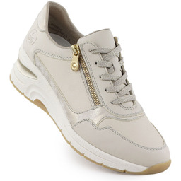 Skórzane sneakersy damskie na koturnie beżowe Rieker N9301-60