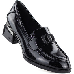 Półbuty damskie lakierowane na ozdobnym obcasie czarne Vinceza