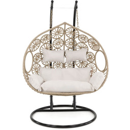 Fotel wiszący ogrodowy dwuosobowy SC-N3 Beż Poduszki jasno