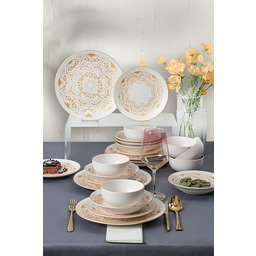 Elegancki 24-częściowy zestaw obiadowy ceramiczny, biały i złoty,