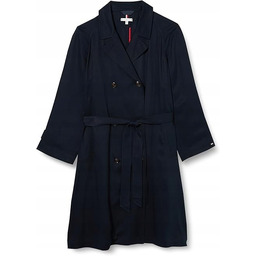 Tommy Hilfiger Granatowy Dwurzędowy Płaszcz do Kolan