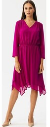 Sukienka warstwowa szyfonowa rubinowa S354, Kolor rubinowy, Rozmiar