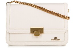 Skórzana torebka crossbody z łańcuszkiem kremowa