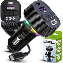 Transmiter FM Bluetooth 5.3 z Ładowarką Samochodową PD