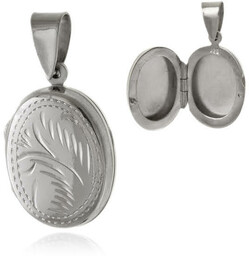 Elegancki owalny otwierany srebrny wisior sekretnik z grawerowanym