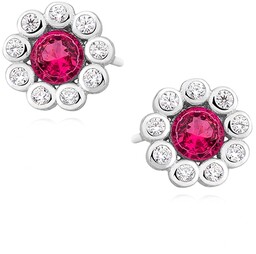 Eleganckie rodowane srebrne kolczyki celebrytki kwiatki flowers rubinowe