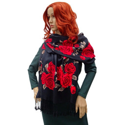 Szalik damski szal z frędzlami w róże brązowe