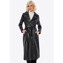 Długi damski płaszcz ze skóry czarny