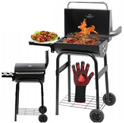 Grill Ogrodowy Węglowy Na Kółkach Z Pokrywą Półką
