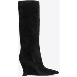 Damskie kozaki ze skóry naturalnej zamszowej na koturnie