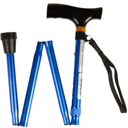 Składana teleskopowa laska inwalidzka z drewnianą rączką niebieska