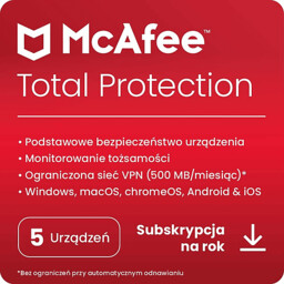 Kod aktywacyjny MCAFEE Program Total Protection (5 urządzeń,
