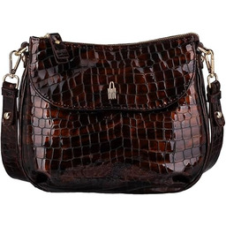 WOJEWODZIC MELISSA - Brązowa lakierowana listonoszka skórzana croco