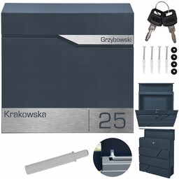 Duża Antracytowa Skrzynka Pocztowa Laminat Z Adresem Stal