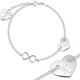 Srebrna bransoletka 925 grawer nieskończoność z sercem ID