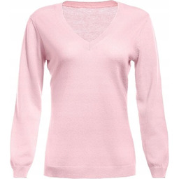 CASHMERE PUDROWY RÓŻ SWETER DAMSKI Z DEKOLTEM V