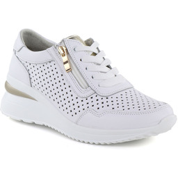 Skórzane sneakersy na koturnie ażurowe białe Vinceza 95402