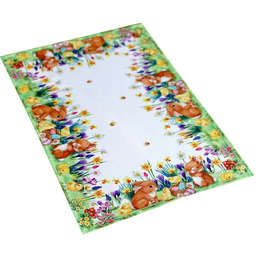 Serwetka wielkanocna biała w zajączki, pisanki, kwiaty OSWA011-1