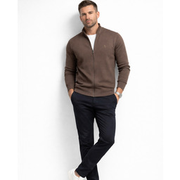 Rozpinany sweter męski z stójką bawełniany ciemny brąz