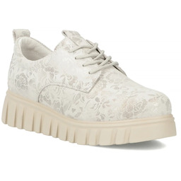 Skórzane półbuty na platformie w kwiaty srebrne DP6846