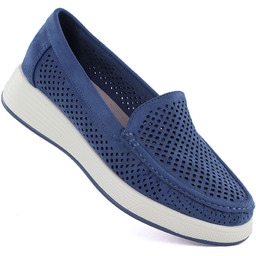 Półbuty damskie ażurowe na platformie niebieskie Sergio Leone