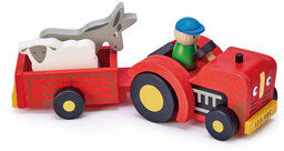 Tender Leaf Toys, traktor z przyczepą ze zwierzątkami