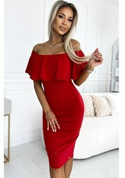 Ołówkowa sukienka hiszpanka czerwona 138-9 Marbella, Kolor czerwony,