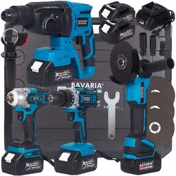 Zestaw Narzędzi Akumulatorowych 21V 4w1 Wkrętarka Młotek Szlifierka