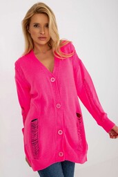 Fluo różowy luźny sweter rozpinany z dziurami RUE