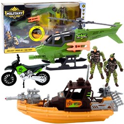 Zestaw Militarny Łódź Zwiadowcza Motor Helikopter Wojsko Żołnierze