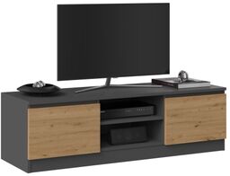 Nowoczesny stolik RTV, szafka, Malwa, 120x40x36 cm, dąb