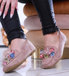 Stylowe balerinki lordsy z kamieniami Khaki