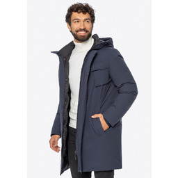 Męska kurtka puchowa z kapturem granatowa