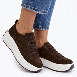 CZEKOLADOWE SKÓRZANE SNEAKERSY DAMSKIE PÓŁBUTY GOODIN 1048 BRĄZOWE