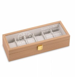 Szkatułka drewniana prostokątna na 6 zegarków z grawerem