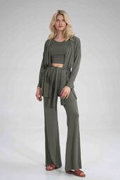 luźna BLUZA typu narzutka WIĄZANA PASKIEM z kieszeniami
