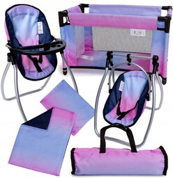 Zestaw dla lalek Łóżeczko pościel Krzesełko do karmienia