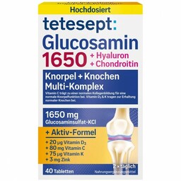 Tetesept Glukozamina 1650 + Hialuron + Chondroityna, 40