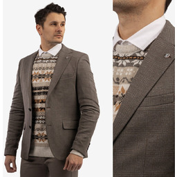 Marynarka Męska Brązowa Elegancka w Kratę RIBAS 3029