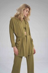 luźna BLUZA typu narzutka WIĄZANA PASKIEM z kieszeniami