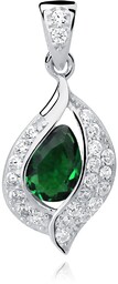 Rodowany srebrny podłużny wisiorek łezka kropla szmaragd cyrkonie