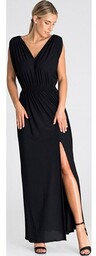 Czarna sukienka z rozcięciem M947, Kolor czarny, Rozmiar
