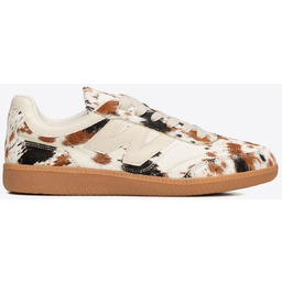 Skórzane damskie sneakersy z naturalnym włosiem kremowo -