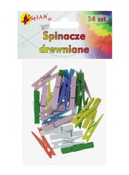 Spinacze drewniane klamerki kolorowe 4.5 cm 24 szt