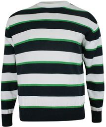 Sweter w Okrągły Dekolt, Granatowo-Biały w Paski, Prążki,