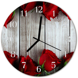 Zegar szklany okrągły Róże na desce