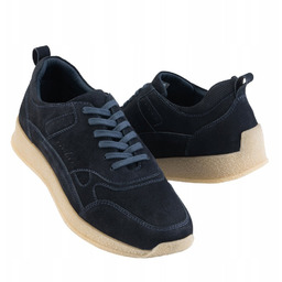 Lekkie męskie sneakersy zamszowe granatowe modne Ombre OM-FOSL-0205